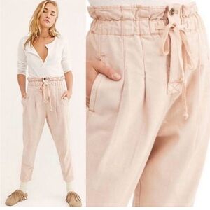 Free People Margate High-Rise Drawstring Paperbag Pants - Light Pink - Small